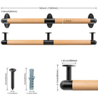 SELEWARE 52 Inch Wood Handrail Indoor Stairs Handrail Wall Mount Handrail w/Sturdy Metal Barckets, Barrier-Free Staircase Grab Bar for Elderly, 1.3 Inch Round
