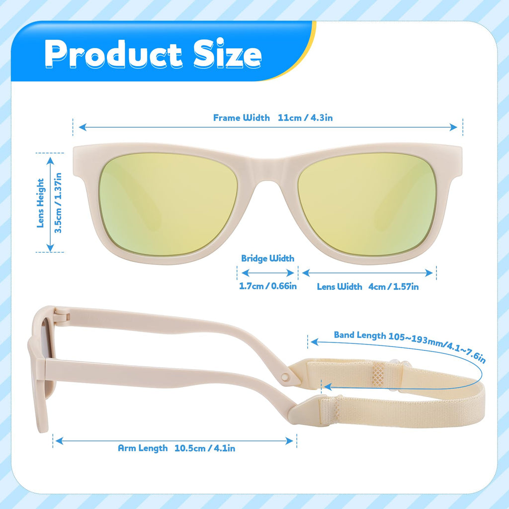 Baby Infant Toddler Polarized Sunglasses with Strap for Boys Girls Age 0-24 Months, 3 Pack Flexible TPEE Rubber Frame Kids 100 UV Protection Sunglasses Newborn Shades