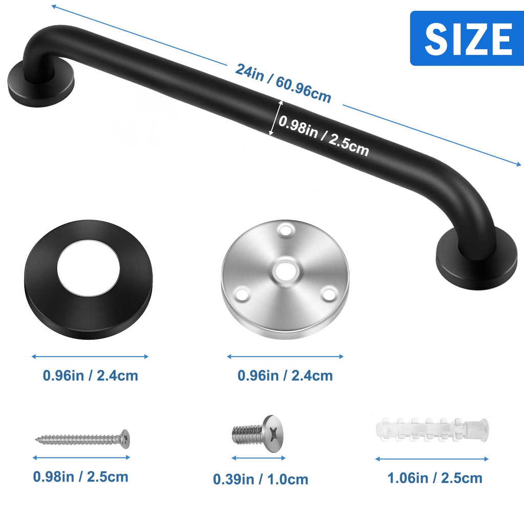 2 Pack Shower Grab Bar, Stainless Steel Bathroom Grab Bar, Shower Handle, Bath Handle, Grab Bars for Handicap Elderly Seniors Bathroom Safety Grab Bar (24 Inch，Black)