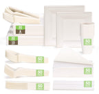 KTCNMER Compostable Disposable Paper Plates Set -[400 Pcs] Biodegradable Heavy Duty 10 inch Square Plates,8 inch Dessert Plates, Utensils, Cups and Napkins - Eco Friendly Dinnerware Set for Party