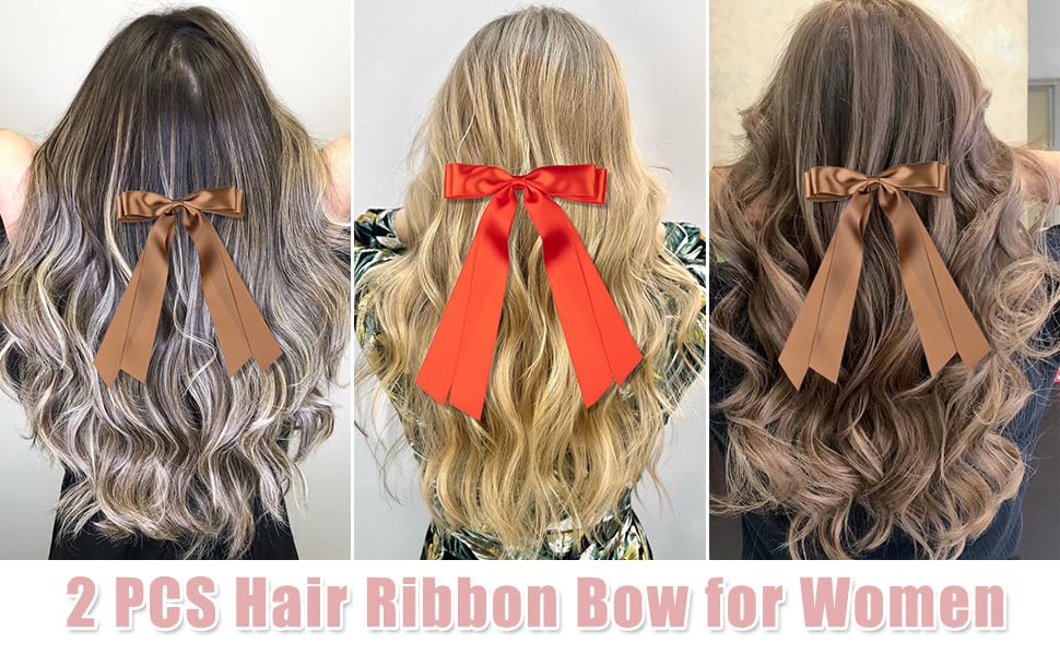 Large Double Hair Bows 2 PCS Satin Ribbon Bow for Women,Hair Bows for Women,Hair Ribbons,Oversized Long-tail Cute Aesthetic Hair Accessories,Large Hair Barrettes for Women（ Black,White）