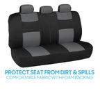 BDK PolyPro Car Seat Covers Full Set in Gray on Black, Front and Rear Split Bench Seat Covers for Cars, Easy to Install Car Seats Cover Set and Accessories for Auto Trucks Van SUV - Gray
