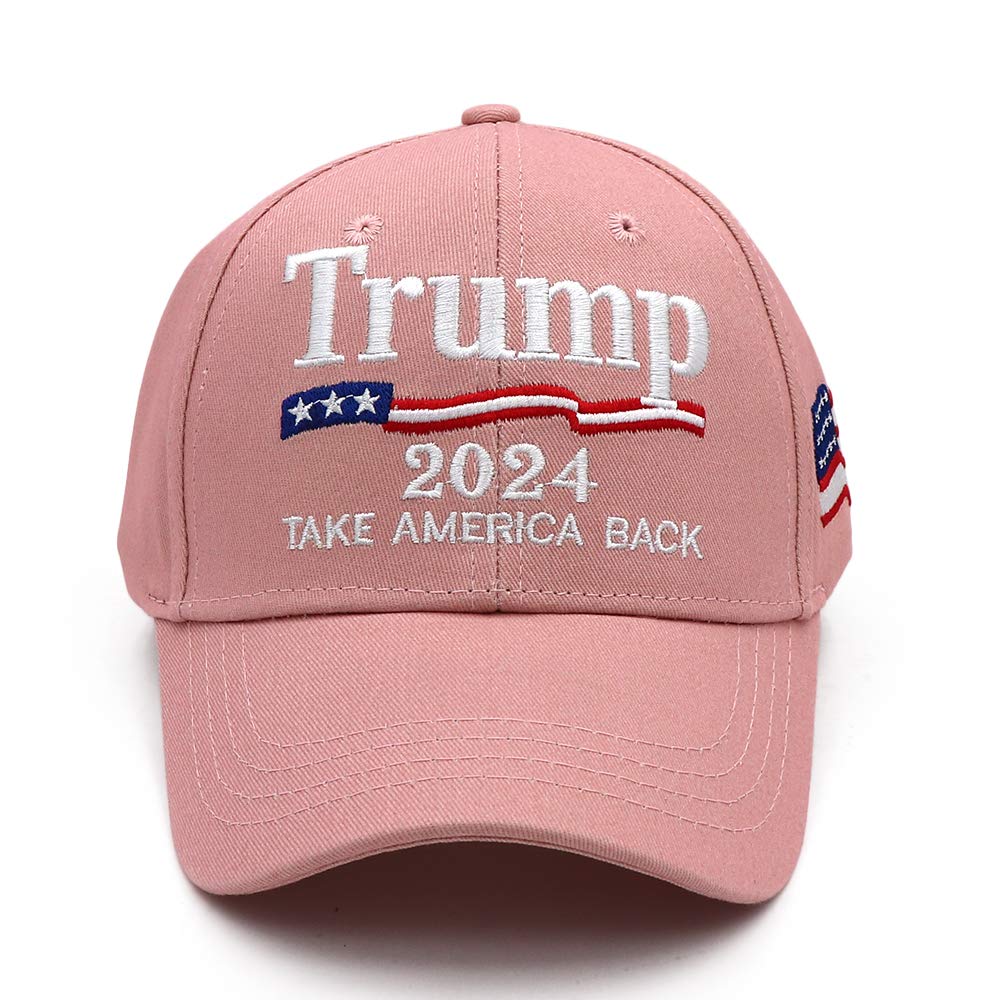 Trump 2024 Hat MAGA Hat Embroidered Take America Back Donald Trump Slogan USA Adjustable Pink Baseball Cap for Woman Men