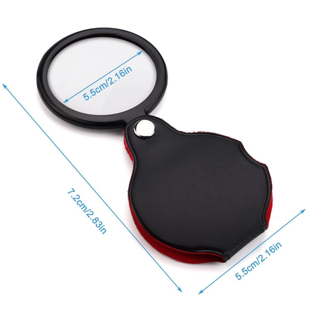 COBEE 5 Pack Mini Magnifier, Pocket Magnifying Glass Foldable 10x Magnification with Rotating Protective Case Holster for Reading, Cards Labels, Reading Small Print, and Hobbyists, 2.16inch