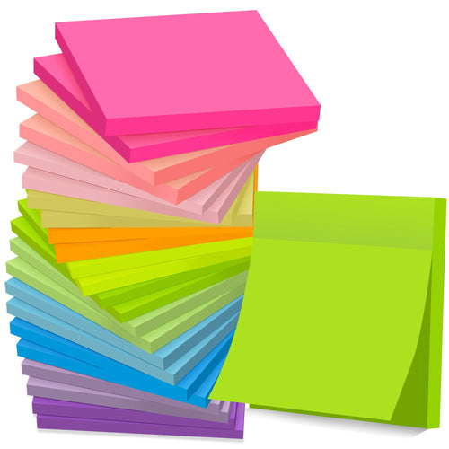 (24 Pads) Sticky Notes 3x3 in Post, 12 Bright Colors Self-Stick Note Pads it, Strong Adhesive, Easy to Post for Home, Office, Notebook