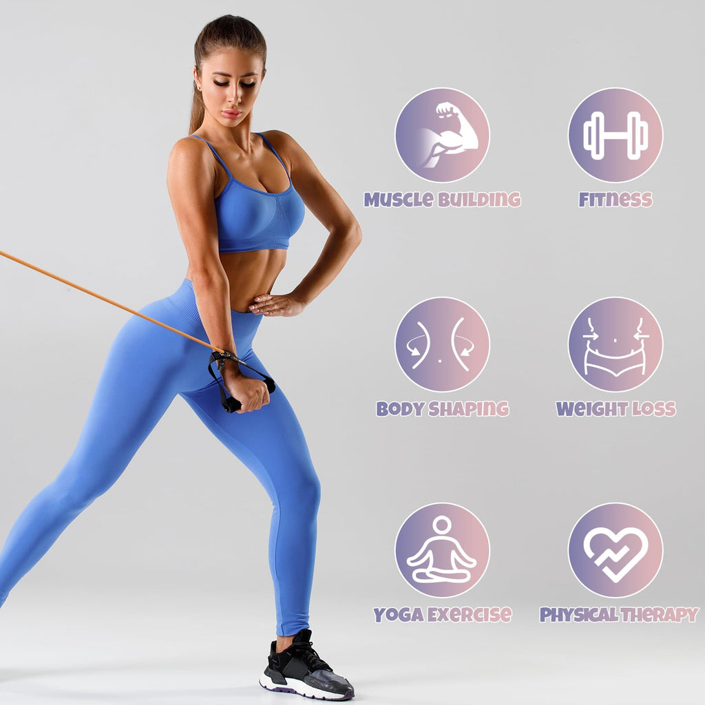 RitFit Single Resistance Exercise Band with Comfortable Handles - Ideal for Physical Therapy, Strength Training, Muscle Toning - Foam Padding Door Anchor and Starter Guide Included (Purple(15-20lbs))