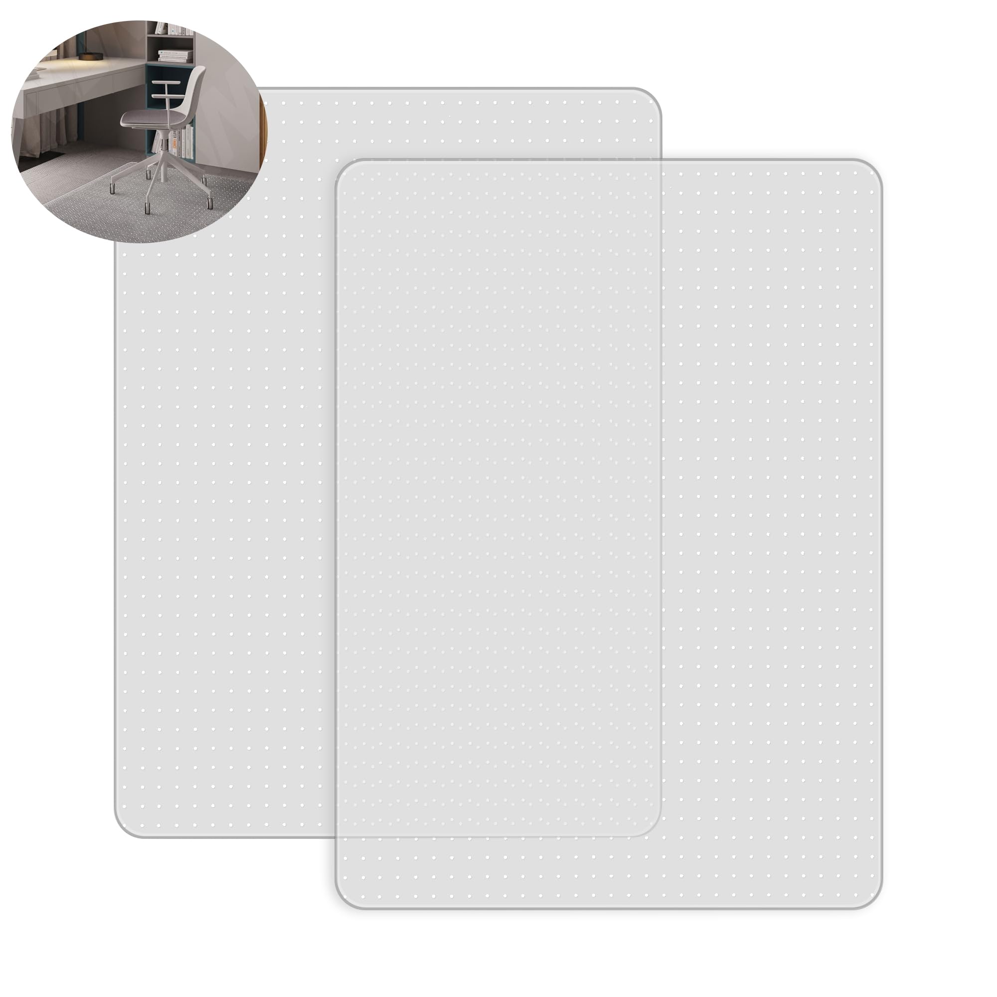 2 Pack Office Chair Mat for Carpets, 48'' x 60'' Clear Floor Mat for Carpeted Floors, Thick and Sturdy Carpet Protector with Grips, Easy Glide and Flat Without Curling