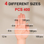 White Zip Ties Assorted Sizes 4+6+8+12 Inch, 400 Pack, Clear Zip Ties, White Cable Ties, Zipties Clear, UV Resistant Wire Ties, Plastic Ties, Tie Wraps Assorted Sizes