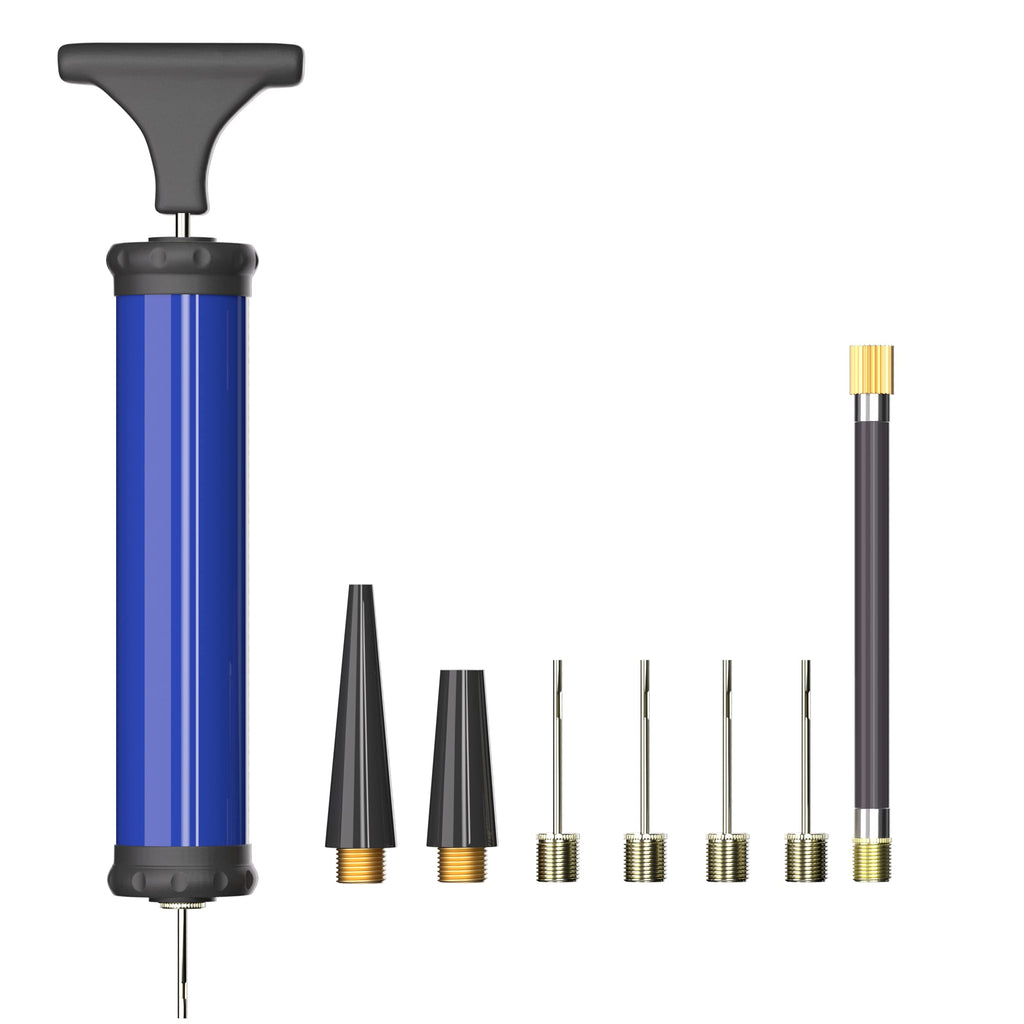 Portable Ball Pump, Air Pump, Hand Pump Inflator Kit with 4 Needles 2 Nozzle 1 Extension Hose for Basketball Football Volleyball Soccer - Blue