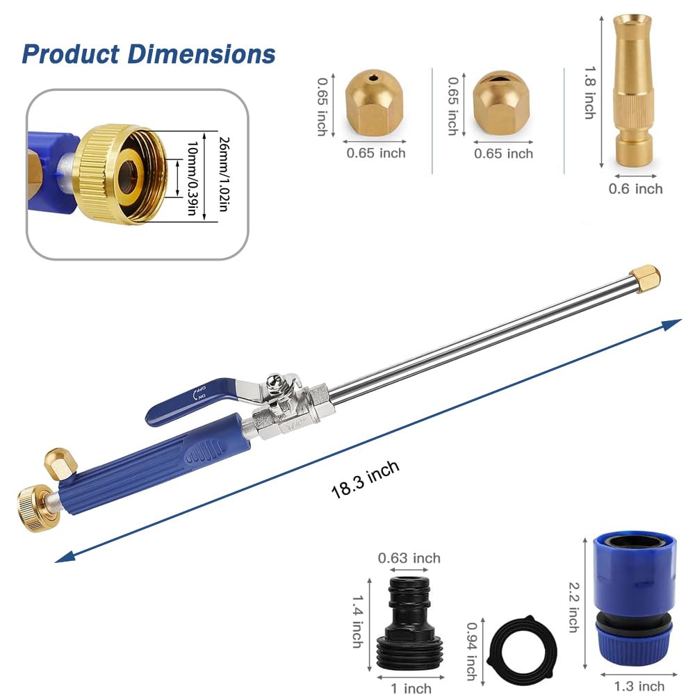 Raddile Hydro Jet High Pressure Power Washer - Magic Power Washer Extendable Wand, Flexible Water Hose Universal Nozzle, Gutter Patio Car Pet Window Cleaning (18inch-Blue)
