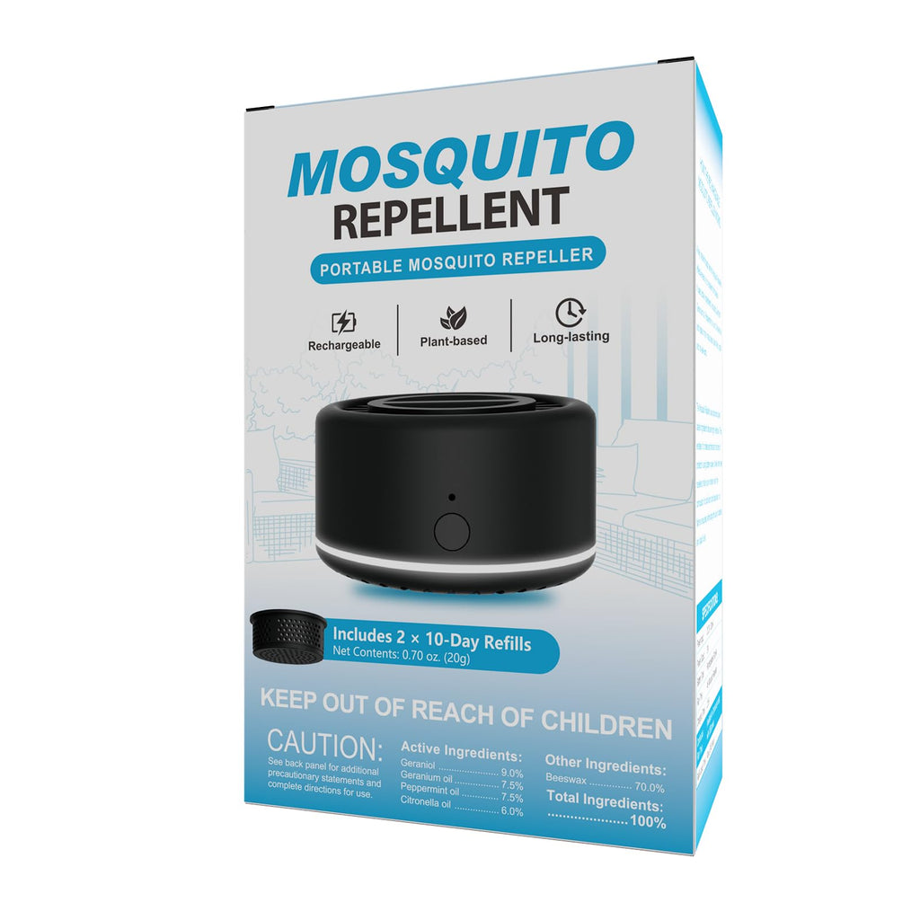 Mosquito Repellent Outdoor Patio, Recharageable Mosquito Repeller 2 Plant-Based Refills, Ready-to-use Mosquito Repeller Device for Camping Outing(Black, Pack of 1)