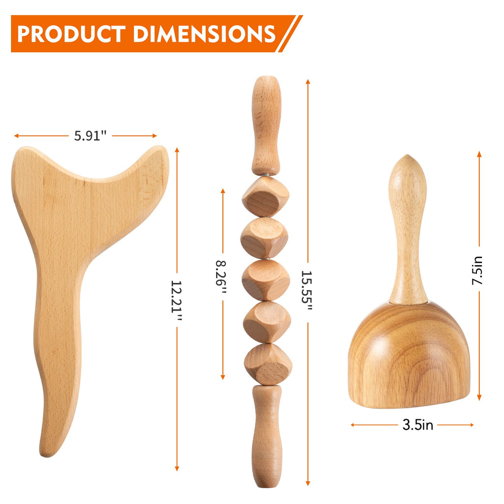 YMM Wood Therapy Massage Tools for Body Shaping, 3-in-1 Lymphatic Drainage Massager, Professional Maderoterapia Kit, Anti Cellulite Massage Roller Body Sculpting Tools Set