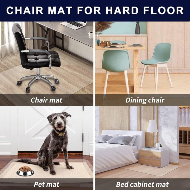 SHAREWIN Office Chair Mat for Hardwood Floor, 48"×36" Transparent Home Floor Protector Mat for Rolling Chairs, Anti-Slip Plastic Under Desk Computer Mats Easy Glide on Hard Floors, Rectangle