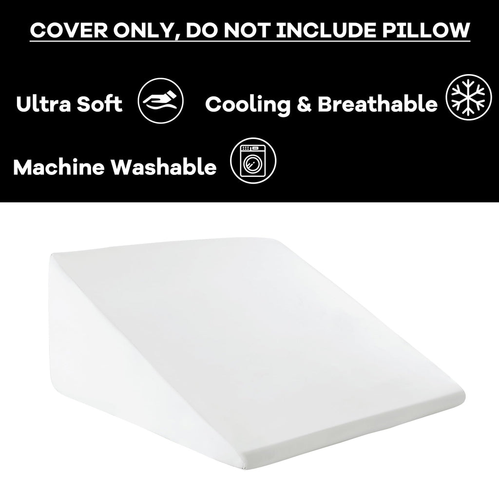 HOMBYS Cooling Bed Wedge Pillow Cover Q-max 0.4 Cool Pillowcases Super Soft & Skin-Friendly with Zipper Design, Removable & Machine Washable Pillowcase, (White, 25"x25"x8")