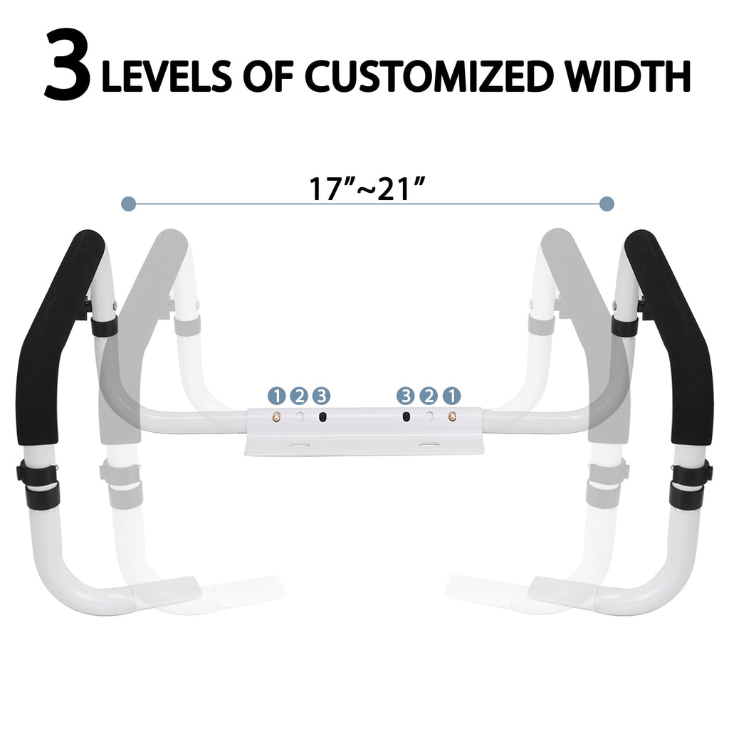 Toilet Safety Rail, Toilet Grab Bars for Seniors and Disabled with Adjustable Width, Toilet Safety Frame for Seniors Supports 350lbs (White - Capacity 350 lbs)