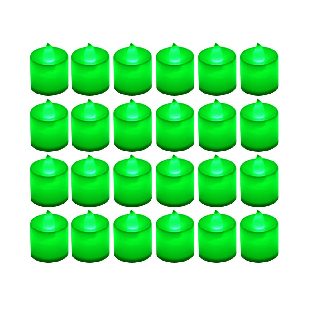 LANKER 24 Pack Flameless Led Tea Lights Candles - Flickering Green Battery Operated Electronic Fake Candles – Decorations for Party, Christmas, Halloween and Festival Celebration (Green)