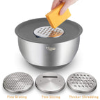 Wildone Mixing Bowls with Airtight Lids Set, 5PCS Stainless Steel Nesting Bowls Set for Kitchen, with Grater Attachments & Non-Slip Bottoms, Size 5, 3, 2, 1.5, 0.63 QT, Great for Baking & Serving