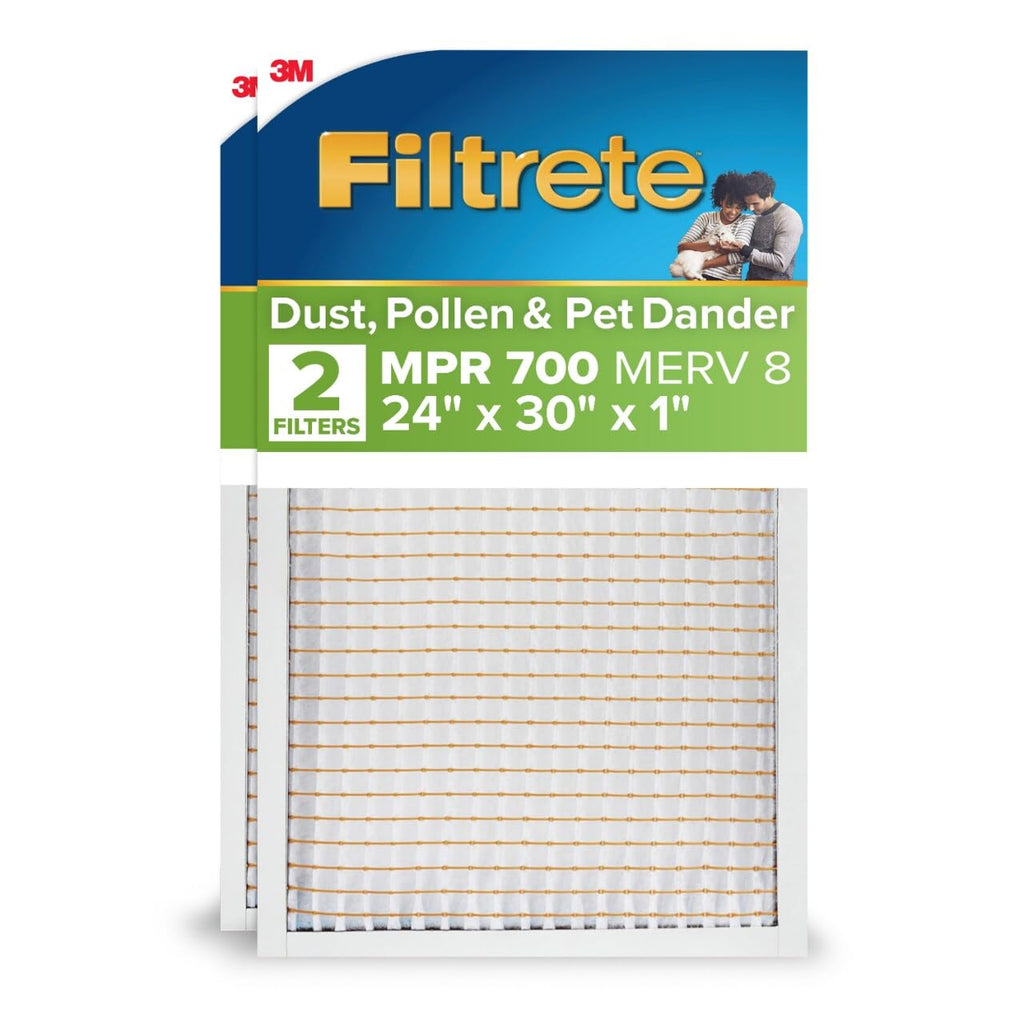 Filtrete 24x30x1 AC Furnace Air Filter, MPR 700, MERV 8, Tough on Pollen, Easy on Airflow, 3-Month Pleated 1-Inch Electrostatic Air Cleaning Filter, 2-Pack