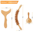 JUNRA 3 in 1 Wood Therapy Massage Tools, Wood Therapy Tools for Body Shaping, Maderoterapia Kit, Lymphatic Drainage Massager, Wooden Massage Roller, Anti-Cellulite Massager, Body Sculpting Tools