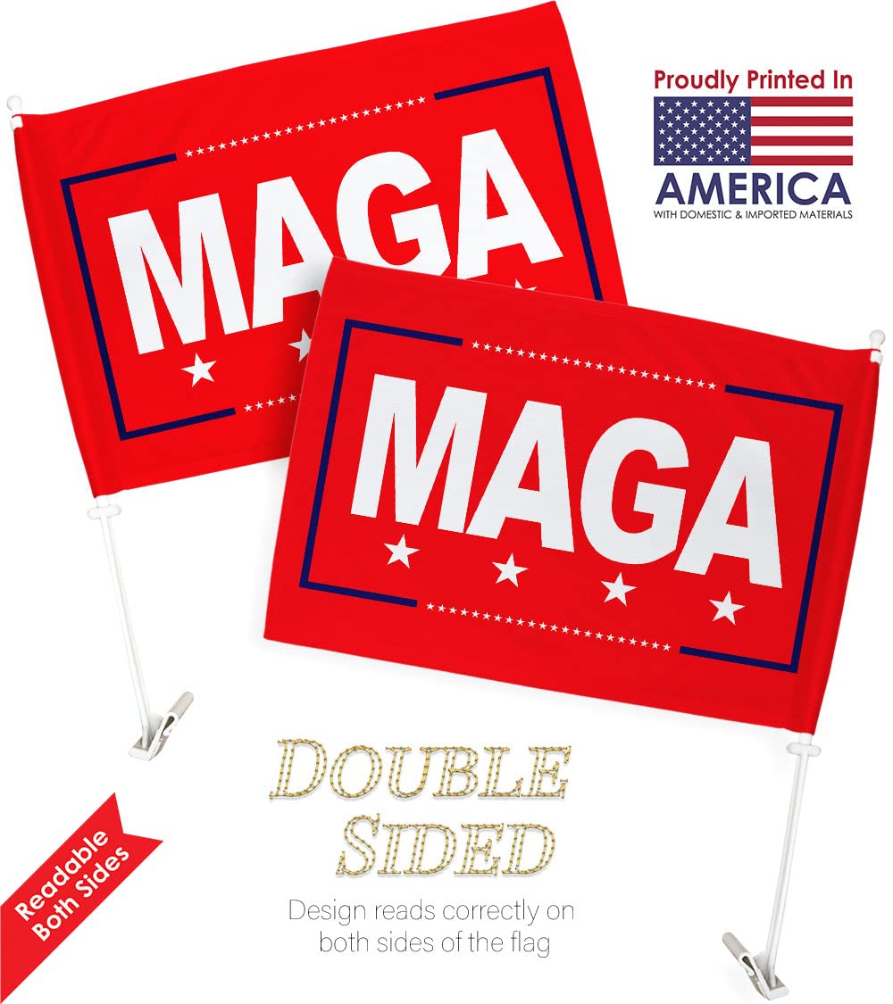 Trump Flag MAGA Make America Great Again Car Flag -Patriotic Vote President Democrat Republican Tea Party United State American Election - House Decoration Banner Small Garden Yard Gift Made in USA 12 X 18