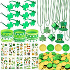 163Pcs St. Patrick's Day Accessories Party Favor Set, Tattoo Stickers, Necklaces, Bracelets, Shamrock Glasses, lucky Coins for Irish Party Supplies