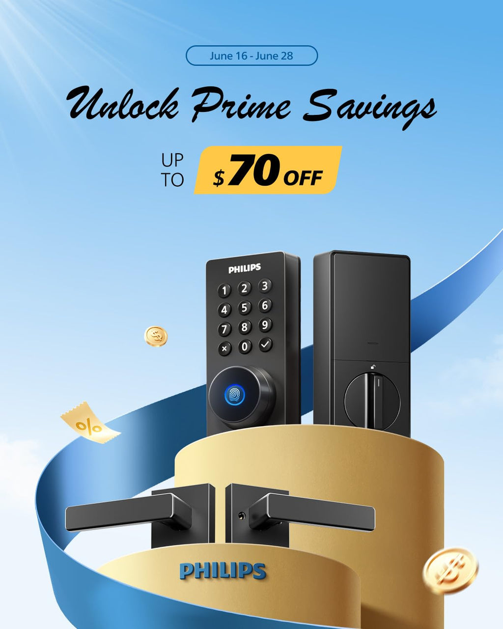 Philips WiFi Keypad Door Lock with Handle, Built-in WiFi, APP Remote Control, Voice & Fingerprint Unlock, Smart Locks for Front Door with Auto Lock, Digital Front Door Lock Set, Keyless Entry Deadbolt