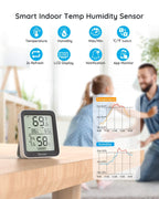 Govee Indoor Hygrometer Thermometer 2 Pack, Bluetooth Humidity Temperature Gauge with Large LCD Display, Notification Alert with Max Min Records, 2 Years Data Storage Export for Room Greenhouse, Black