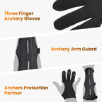 2 Pcs Archery Glove & Arm Guard Kit Leather PU Archery Bracer Three Finger Guard Protective Gear Accessories for Men Women & Youth
