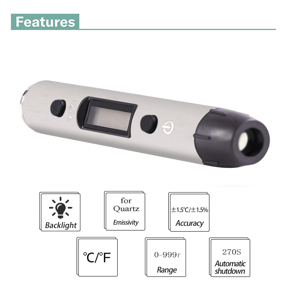 Quartz IR Thermometer, Designed only for Quartz Surface Temperature Measuring, Portable, 0F ~ 999°F, with Metal Holder in The Kits, Gift Box Packed (White Version)