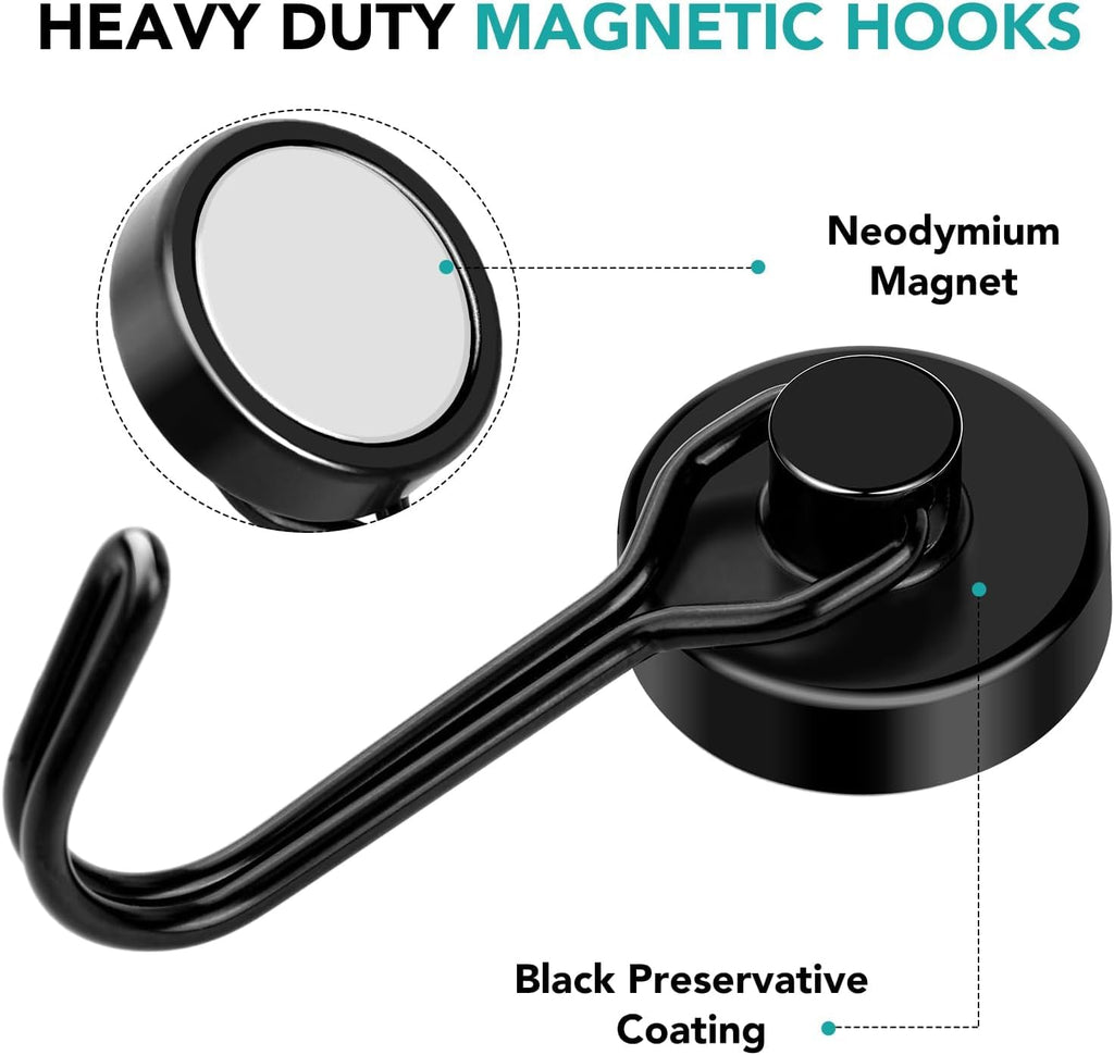 DIYMAG Black Magnetic Hooks 120LBS Strong Magnetics Heavy Duty 2026 Cruise Cabin Ship Essentials Magnet Hook with Metal Hanger for Hanging Refrigerator Home Kitchen Office 16Pack