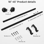 Curtain Rod for Windows 18-45 Inch, Black 5/8 Inch Small Window Treatment Rods, Short Adjustable Splicing Drapery pole, Matte Black