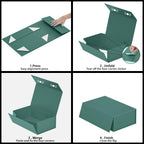 RYDDOY 5 Pack Green Gift Box, 9.5x6x3'' Gift box for Presents with Lids Magnetic Closure Rectangle Collapsible for Bridesmaid Proposal Box, Wedding, Christmas, Halloween, Birthday Gift Packging