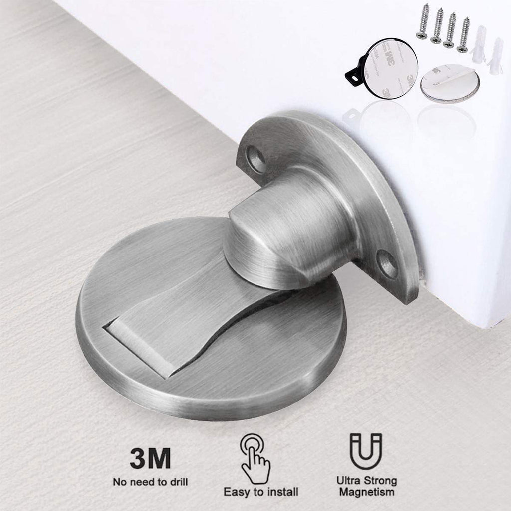 Magnetic Door Stop,Magnetic Door Stopper Brushed Satin Nickel,Floor Metal Magnetic Door Catch Invisible Door Holder with Adhesive,Stainless Steel Heavy Duty Silver Doorstop