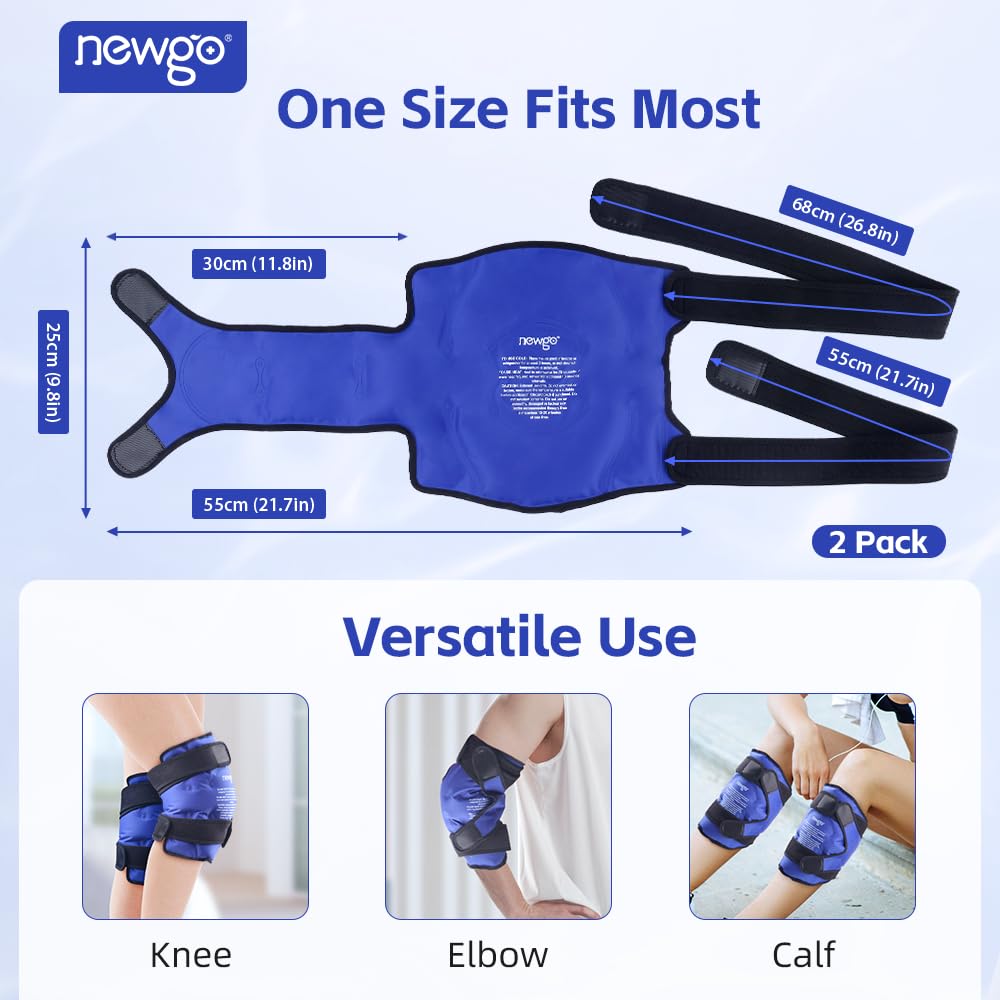 NEWGO Ice Pack for Knee Replacement Surgery, Reusable Gel Cold Pack Wrap Around Entire Knee for Knee Injuries, Pain Relief, Swelling, Bruises (2Pack Blue)