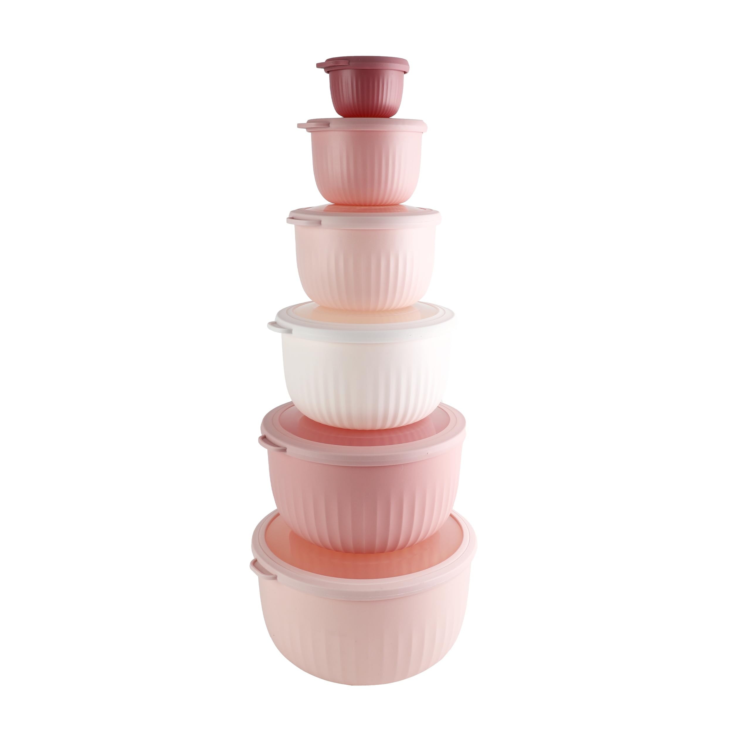 COOK WITH COLOR Prep Bowls with Lids- Wide and Deep Nesting Plastic Small Mixing Bowl Set with Lids, 12 Piece Set - Deep Bowls, Pink