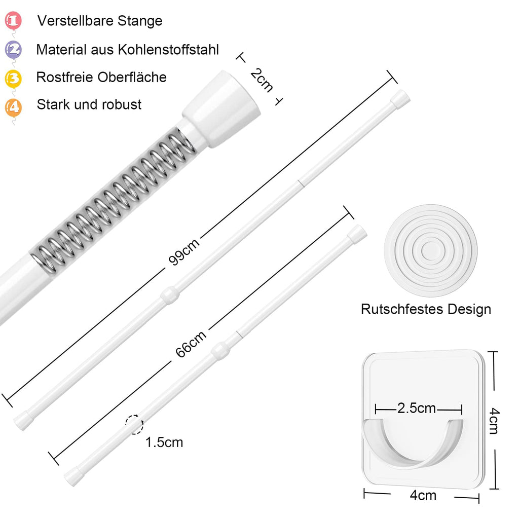 AIZESI 2pcs Spring Tension Rods Adjustable 26 to 39 inch Small Tension Curtain Rod No Drilling Expandable Spring Loaded Curtain Rod,Suitable for Doors and Windows 28 to 36 inch, White