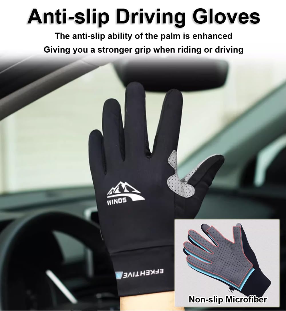 Full Finger UV Protection Gloves - Women & Men's Thin Fishing, Hiking, Cycling, Driving, Gym Gloves (Grey, Large)