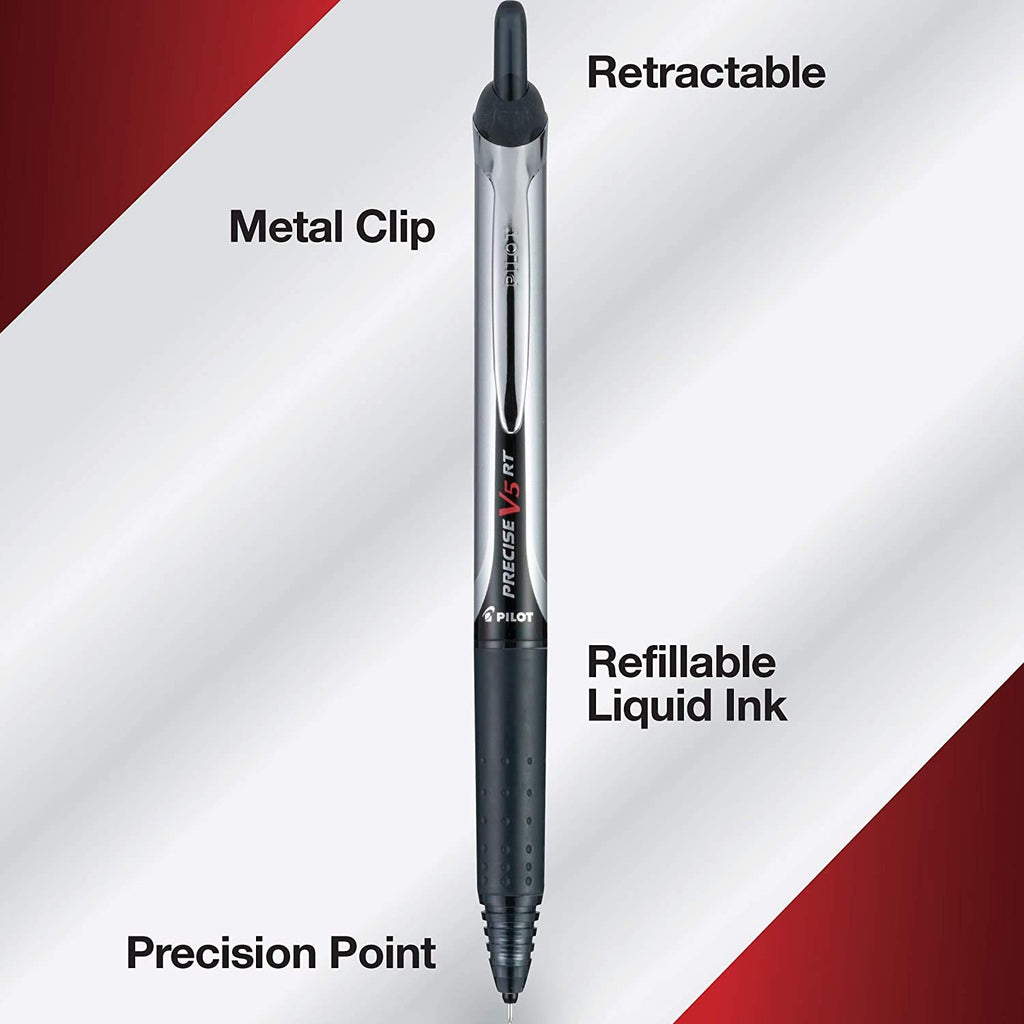 Precise V5 RT Refillable & Retractable Rollerball Pens, Extra Fine Point Pens 0.5 mm, Black, Pack of 12 - Ideal for School, Journaling & Office Writing