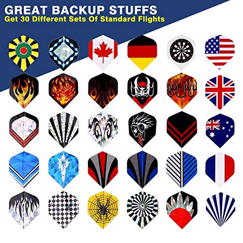 CAVALIERSDARTS Tezoro Standard Dart Flights sets 30 sets 90 pcs Durable Replacement Dart Accessories Parts Supplies, Rich Variety of Designs Tail Wing