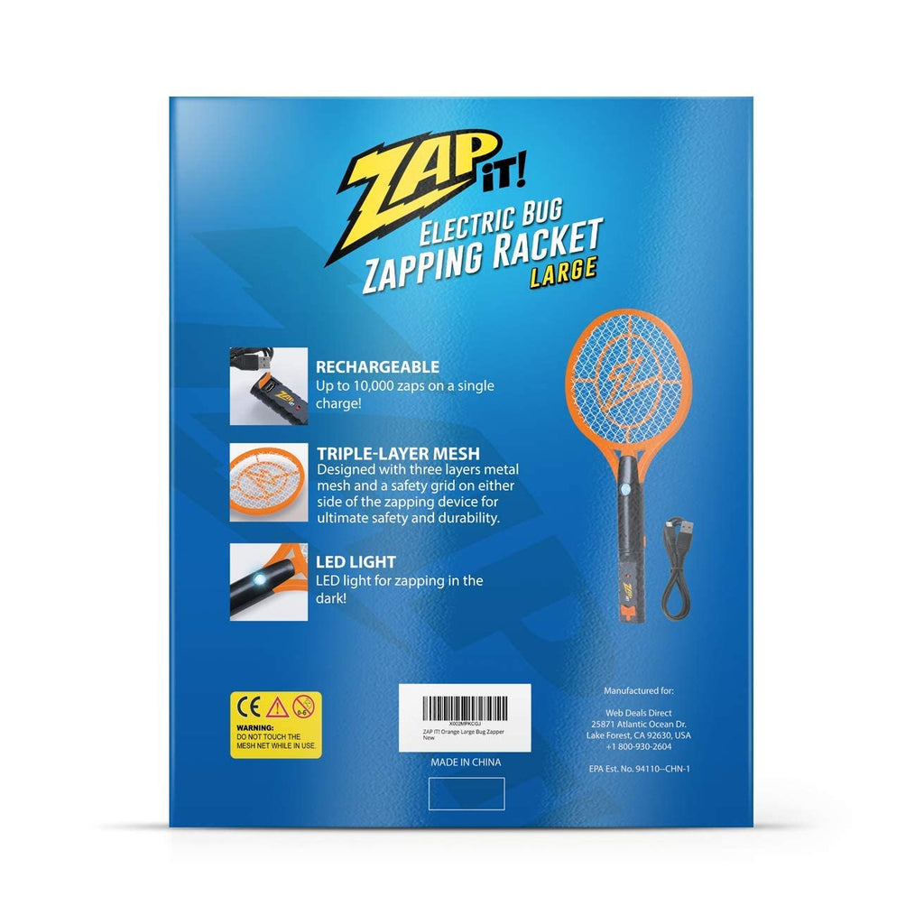ZAP IT! Bug Zapper Rechargeable Bug Zapper Racket, 4,000 Volt, USB Charging Cable