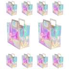 VUOJUR 10pcs Holographic Small Gift Bags 8.3x8x4'' Clear Reusable Birthday Gift Bags for Women Girl Iridescent Christmas Gift Bags with Handle