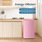 BANGSON Mini Fridge with Freezer, 3.2Cu.Ft, Single Door Small Refrigerator, Energy-efficient, Low Noise, Mini fridge for Bedroom Dorm and Office, Pink