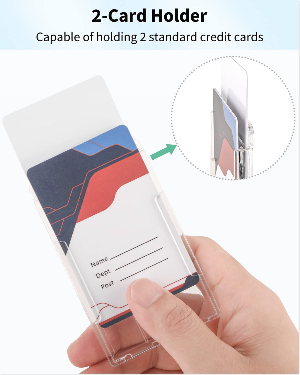 2 Pack Vertical 2-Card Badge Holder with Thumb Slot Hard Transparent PC Case Protector for Office School IDs Credit Cards Driver’s Licenses and Passes