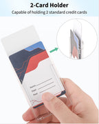 2 Pack Vertical 2-Card Badge Holder with Thumb Slot Hard Transparent PC Case Protector for Office School IDs Credit Cards Driver’s Licenses and Passes
