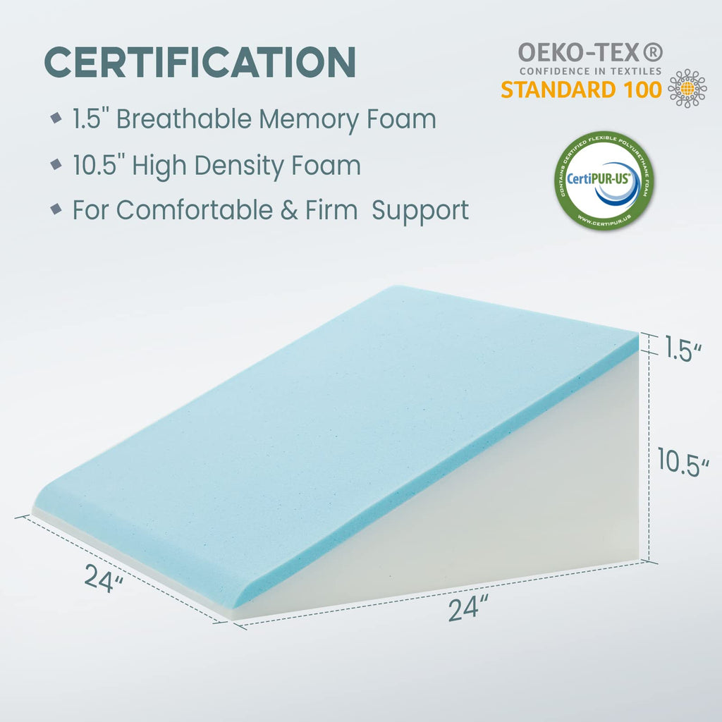 Loeysu Bed Wedge Pillow, 12" 24" 24" Triangle Pillow Wedge, Bamboo Cooling Memory Foam Top, Elevated Support Wedge Pillow for Relieving Acid Reflux, Heartburn, Snoring and GERD