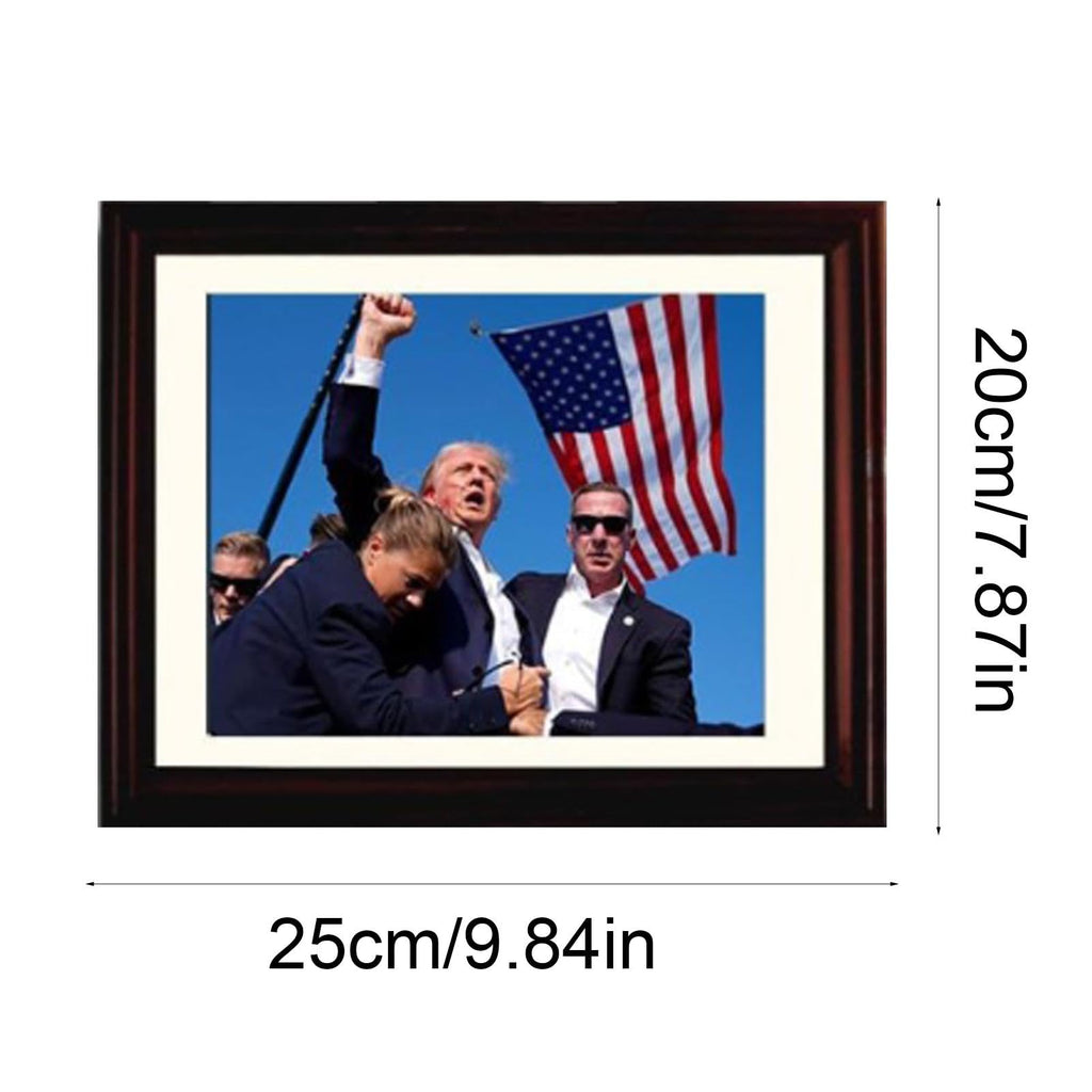Trump Photo Frame 10"x8" | Trump Assassination Attempt Never Surrender Mugshot Photograph | The President's Man Donald J. Trump Merchandise | Trump Keep Fighting Fist Pump Framed Photo