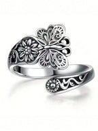 1 PC Silver Floral Open Ring for Women, Elegant Design Stacking Finger Ring, Adjustable Band for Everyday Wear, Suitable for Daily Wear and Special Occasions, Timeless Fashion Accessory