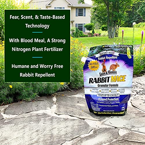 Nature's MACE Rabbit Repellent 3lb Granular/Treats 1,350 Sq. Ft. / Rabbit Repellent and Deterrent/Keep Rabbits Out of Your Lawn and Garden/Safe to use Around Children & Plants