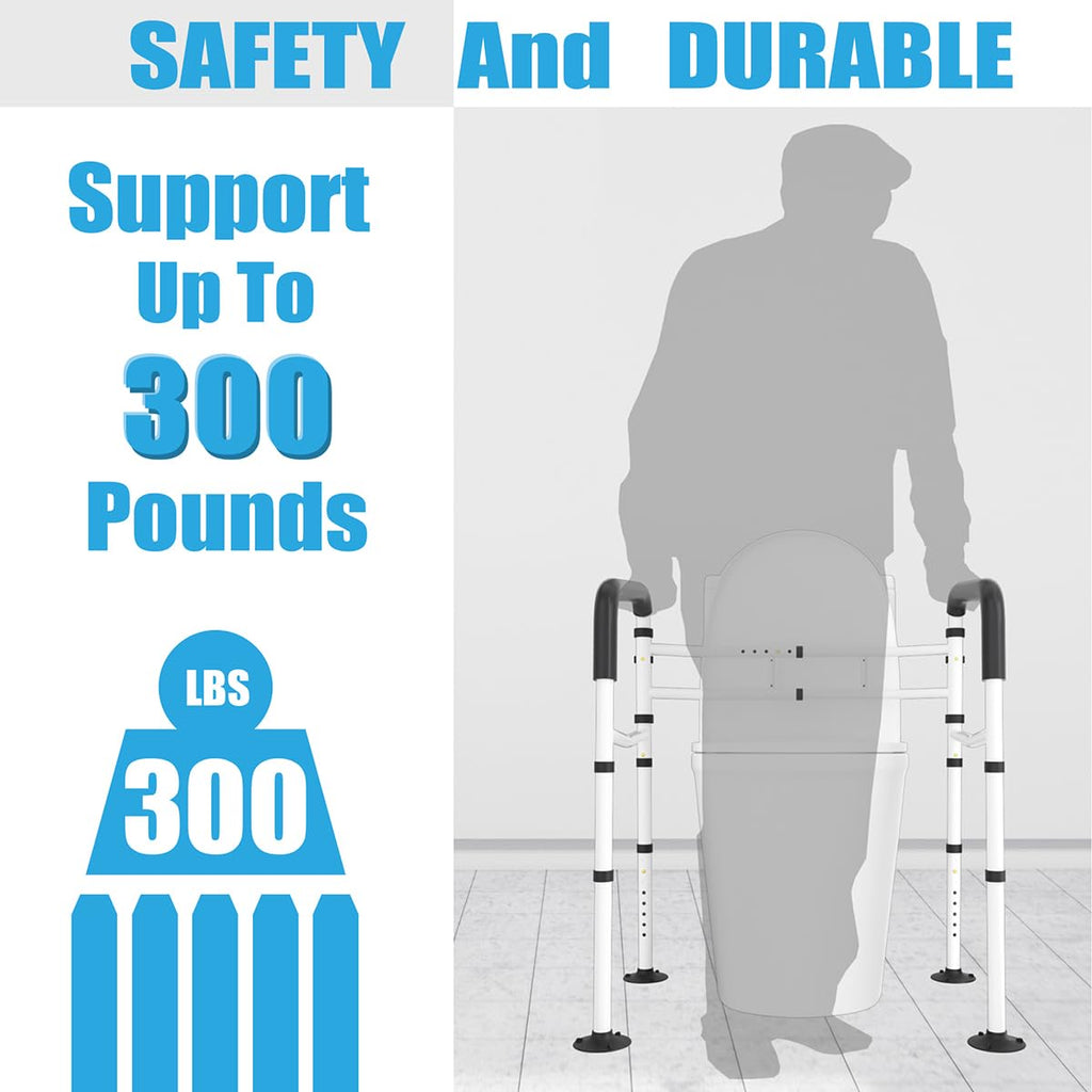 Toilet Safety Rails Frame Support Rail Frames Handles Assist Grab Bars Seat Riser Assistance Lifts Stand Alone Foldable Handrails Aids with Arms for Elderly Disabled Seniors Fit Any Toilet