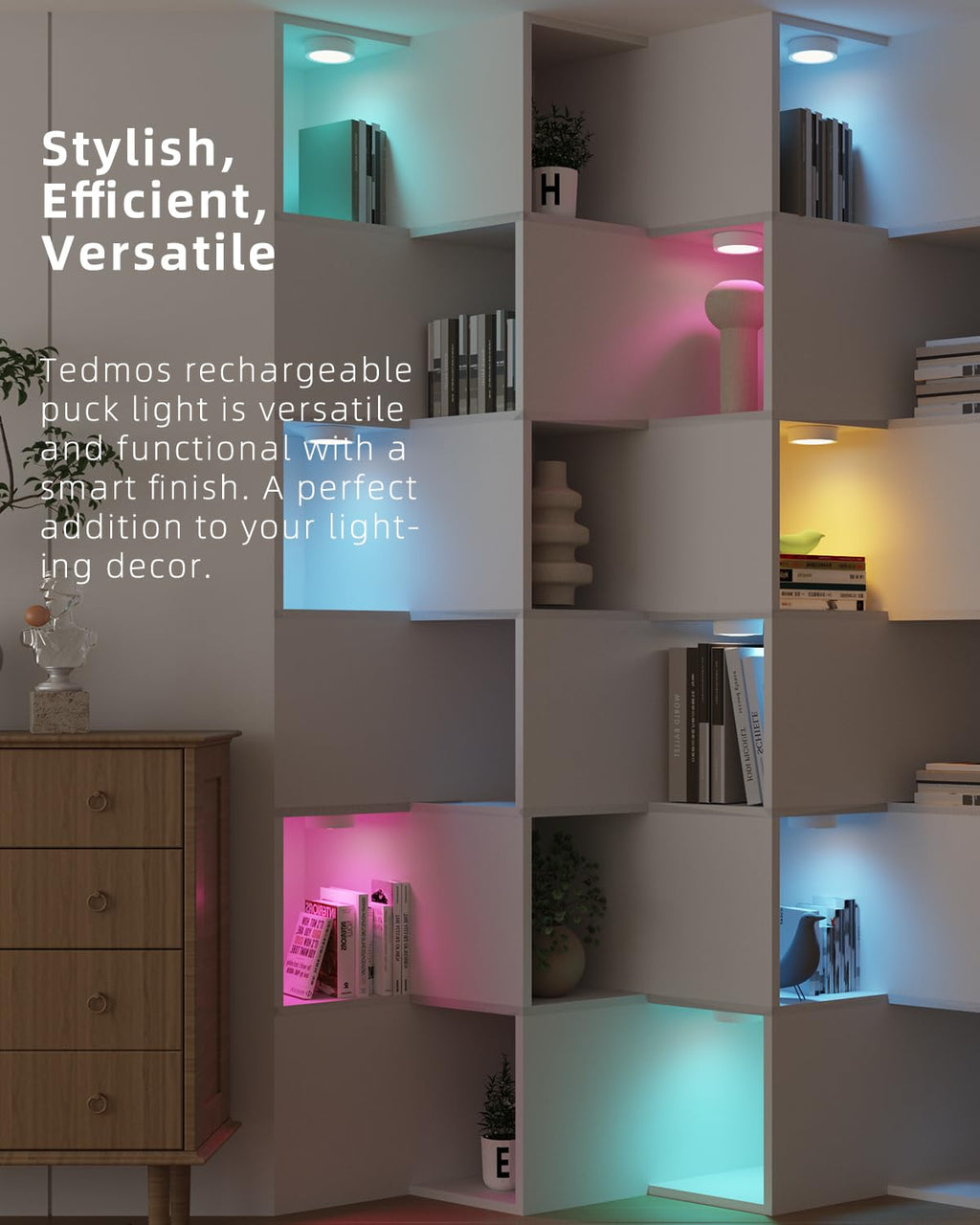 RGB Rechargeable Puck Lights with Remote, Colored 1600mAh Battery Operated Tap Lights Stick On LED Under Cabinet Light USB Magnetic Classroom Push Light Kitchen Counter Touch Light Press Button Light